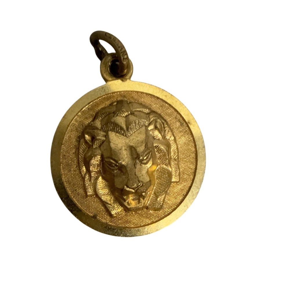 Vintage A&Z Lion Head Round Pendant Charm Gold Tone Germany Animal Jewelry
